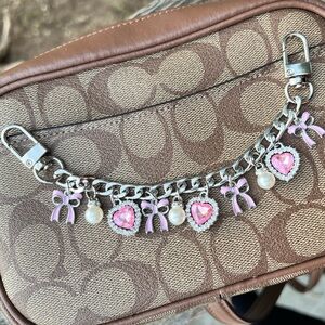 PINK BOWS SILVER COLORED PURSE CHARM CHAIN